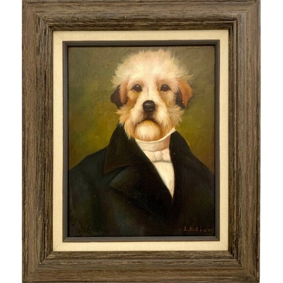 Dog Portrait Terroir in Suit Painting Canine Art Oil on Canvas Signed and Framed - Picture 4 of 7